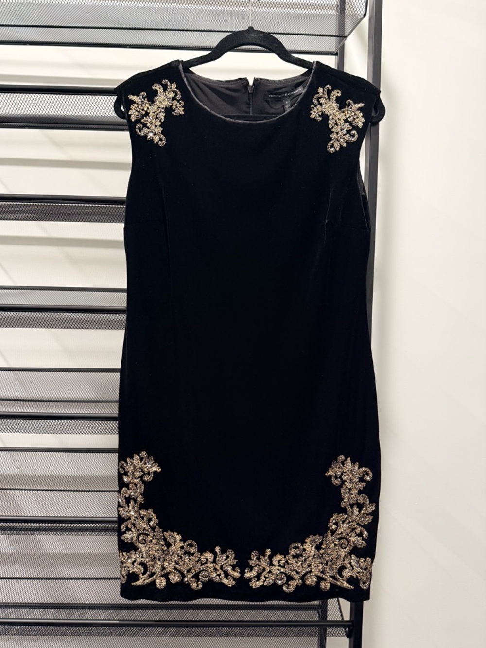 WHBM Black Velvet Dress with Gorgeous Gold Beading